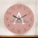 Pink Rose Gold Sparkle Glitter Monogram Name Grote Klok<br><div class="desc">Roze - Roos Gold Sparkle Glitter Monogram Naam en Initiaal Serving Wall Clock. De Wall Clock maakt het perfecte cadeau voor iemand die van roze glans houdt.</div>