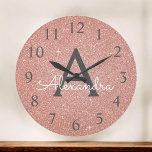 Pink Rose Gold Sparkle Glitter Monogram Name Grote Klok<br><div class="desc">Pink - Rose Gold Sparkle Glitter Monogram Name and Initial Serving Wall Clock that can be used at home,  office or in a beauty lounge business for Nails,  Microblading,  Eyelash Extensions (Lashes),  Hair or Makeup. The Wall Clock makes the perfect gift for someone who loves pink sparkle glitter.</div>