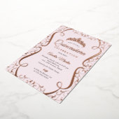 Pink Rose Gold Swirl Elegant Quinceanera  Folie Uitnodiging (Gedraaid)