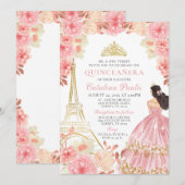Pink Rose Gold Tiara Paris Quinceañera Uitnodiging (Voorkant / Achterkant)