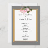 PINK ROSE GOLD TRIM ELEGANT WEDDING GRAY KAART (Voorkant)