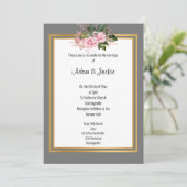 PINK ROSE GOLD TRIM ELEGANT WEDDING GRAY KAART (Staand voorkant)