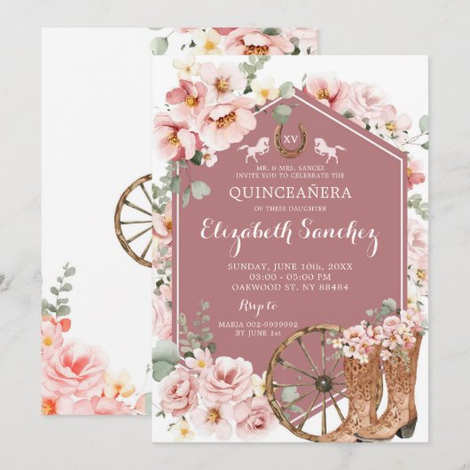 Pink Rose Gold Western Charra Quinceañera Kaart (Voorkant / Achterkant)