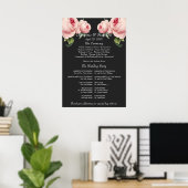 Pink Rose gray vintage Wedding Ceremony Programme Poster (Thuiskantoor)