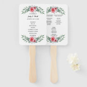 Pink Rose Greenery Foliage Wedding Programme Handwaaier (Voorkant en achterkant)