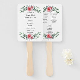 Pink Rose Greenery Foliage Wedding Programme Handwaaier