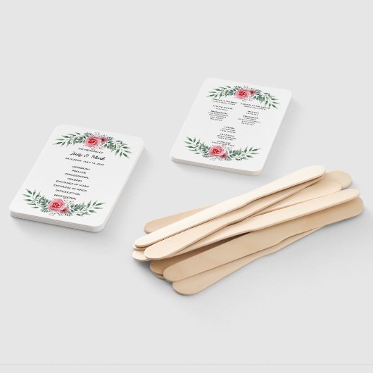Pink Rose Greenery Foliage Wedding Programme Handwaaier (Niet-gemonteerd)
