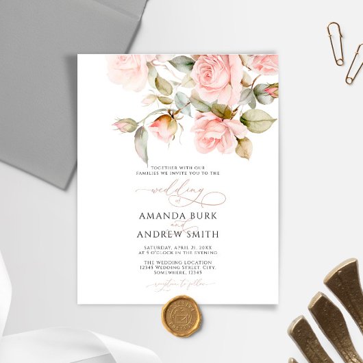 Pink Rose & Greenery Wedding Invitation
