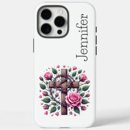 Pink Rose Heart Faith Cross iPhone iPhone 16 Pro Max Hoesje