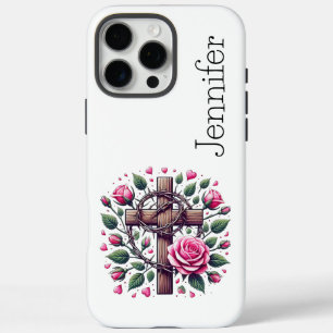 Pink Rose Heart Faith Cross iPhone iPhone 16 Pro Max Hoesje