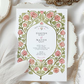 Pink Rose & Heart Vine Wedding Kaart