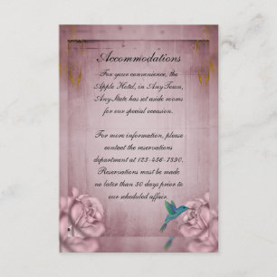 Pink Rose Hummingbird Wedding Hotel Insert Informatiekaartje
