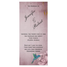 Pink Rose Hummingbird Wedding Programme