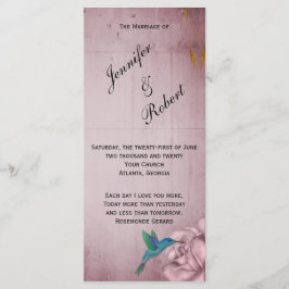 Pink Rose Hummingbird Wedding Programme Programmakaart