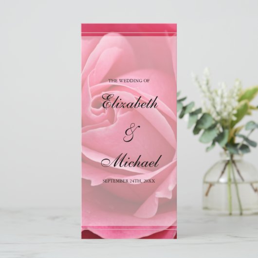 Pink Rose huwelijksprogramma Programmakaart (Staand voorkant)