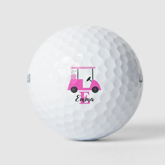 Pink Rose Lady Golf Cart Monogram Name Golf Balls  Golfballen (Voorkant)