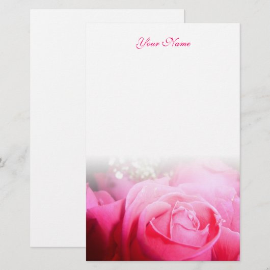 Pink Rose Letterhead Briefpapier (Voorkant / Achterkant)