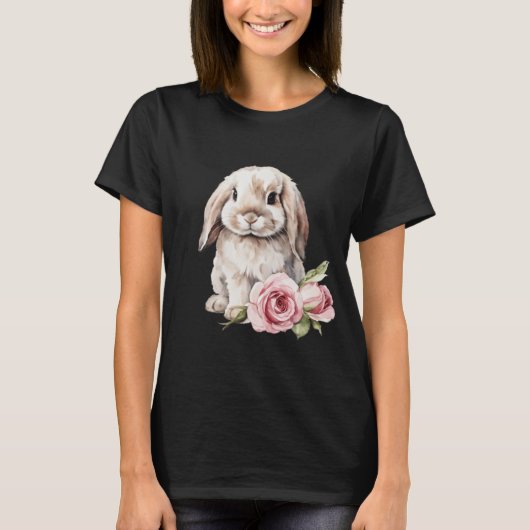 Pink Rose Lop Bunny Rabbit T-shirt (Voorkant)