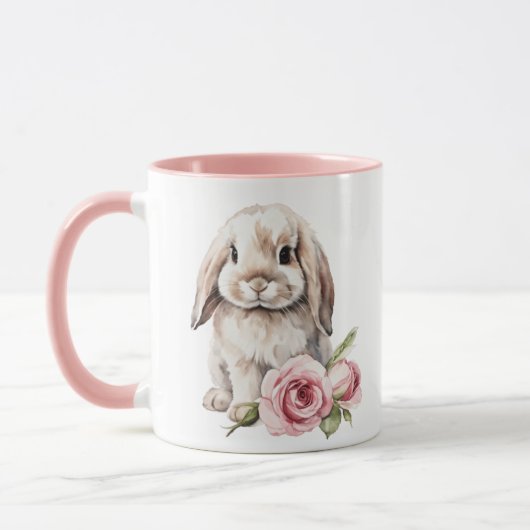 Pink Rose Lop Eared Bunny Rabbit Mok (Links)