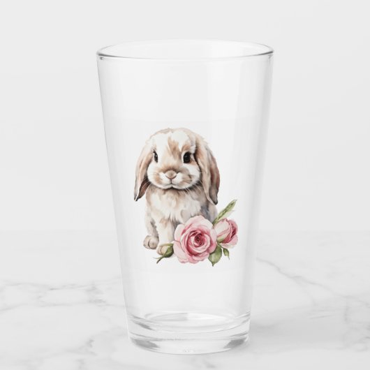 Pink Rose Lop Eared Rabbit Glas (Voorkant)