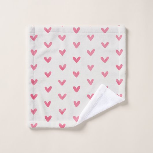 Pink Rose Love Hearts Patroon op Offwhite Bad Handdoek (Wasdoekje)