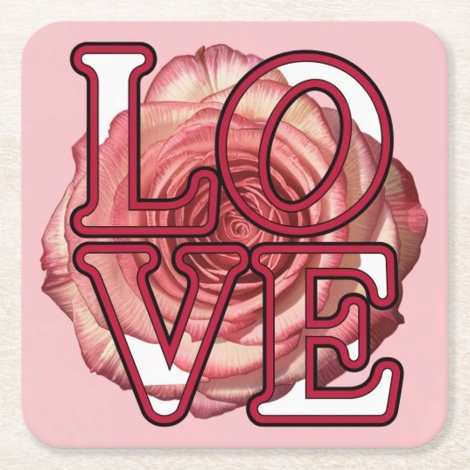 Pink Rose LOVE Onderzetter Set (Voorkant)