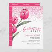 Pink Rose Modern Galentine's Day Party uitnodiging (Voorkant / Achterkant)