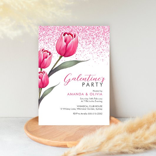 Pink Rose Modern Galentine's Day Party uitnodiging