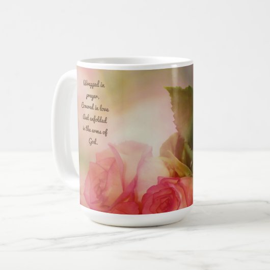Pink Rose Mok: Verpakt in gebed en liefde Koffiemok (Voorkant links)