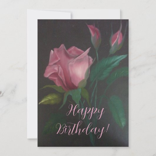Pink Rose n Rosebuds Flat Greeting Card (Voorkant)