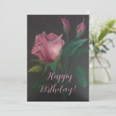 Pink Rose n Rosebuds Flat Greeting Card (Staand voorkant)