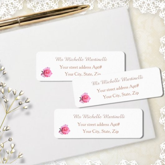 Pink Rose on white return address Etiket