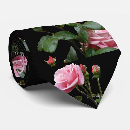 PINK ROSE OP BLACK STROPDAS (Opgerold)