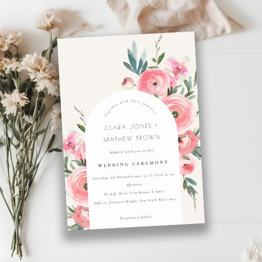 Pink Rose Orchid Arch Waterverf Floral Wedding Kaart