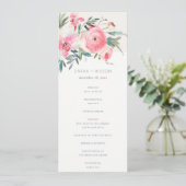 Pink Rose Orchid Waterverf Floral Wedding Programm Kaart (Staand voorkant)
