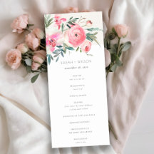 Pink Rose Orchid Waterverf Floral Wedding Programm