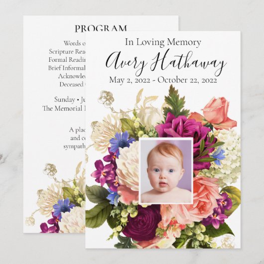 Pink Rose Paars Orchid Funeral Memorial Programme Kaart (Voorkant / Achterkant)