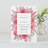 Pink Rose Painterly Romance Wedding Kaart (Staand voorkant)