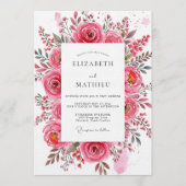 Pink Rose Painterly Romance Wedding Kaart (Voorkant)