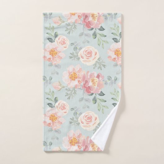 Pink Rose Pastel Garden Pattern Bad Handdoek (Handdoek)