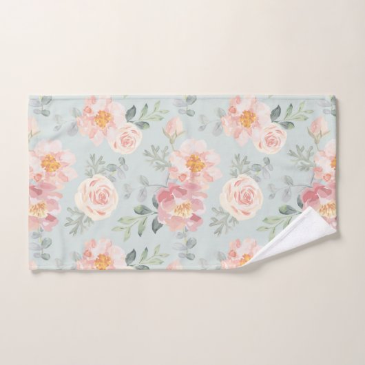 Pink Rose Pastel Garden Pattern Bad Handdoek (Handdoek)