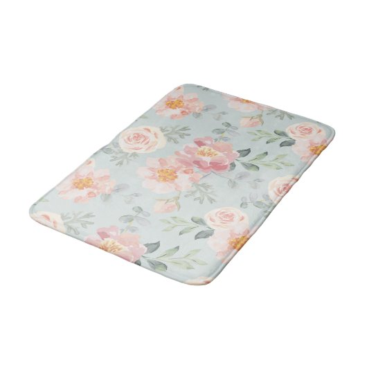 Pink Rose Pastel Garden Pattern Badmat (Gekanteld)