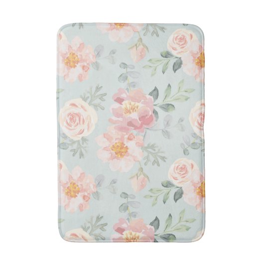 Pink Rose Pastel Garden Pattern Badmat (Voorkant Verticaal)
