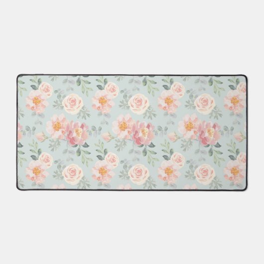 Pink Rose Pastel Garden Pattern Bureaumat (Voorkant)