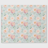 Pink Rose Pastel Garden Pattern Cadeaupapier (Vlak)