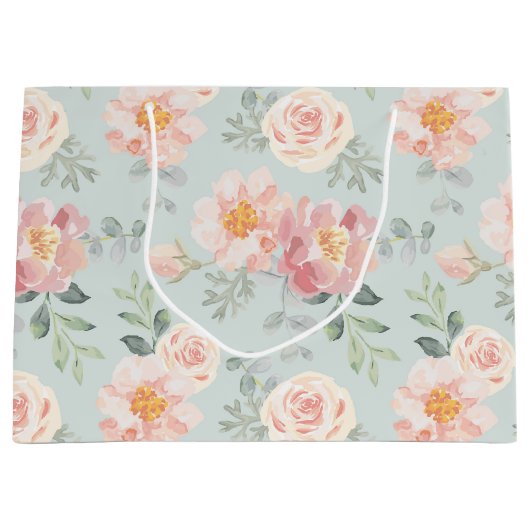 Pink Rose Pastel Garden Pattern Groot Cadeauzakje (Voorkant)
