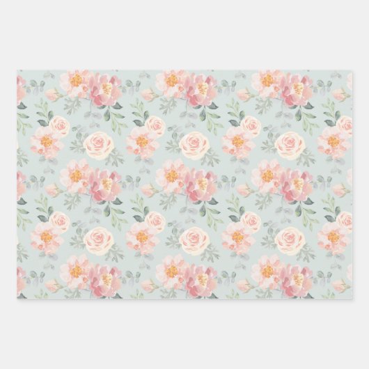 Pink Rose Pastel Garden Pattern Inpakpapier Vel (Voorkant 2)