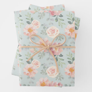Pink Rose Pastel Garden Pattern Inpakpapier Vel