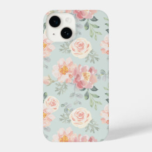 Pink Rose Pastel Garden Pattern iPhone 14 Hoesje