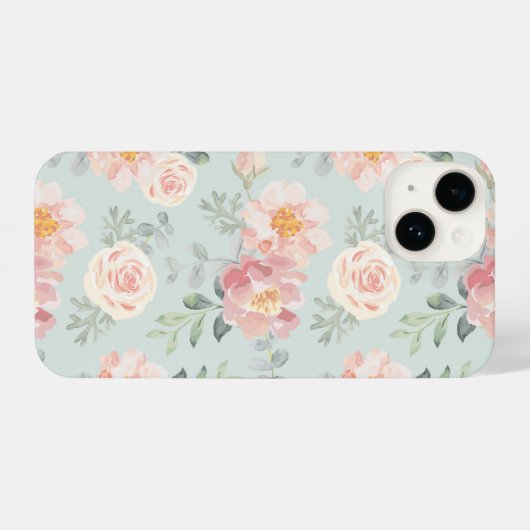 Pink Rose Pastel Garden Pattern iPhone Hoesje (Achterkant horizontaal)